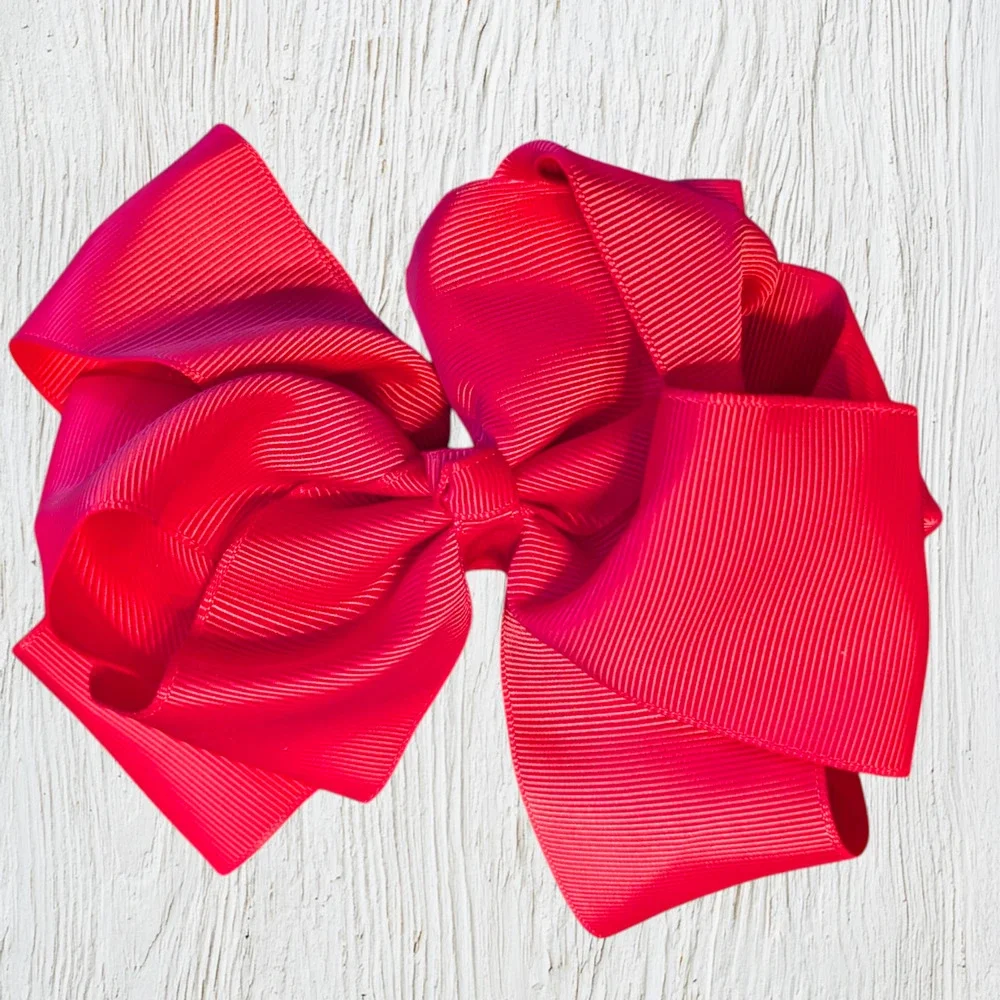 Bright Pink Large Grosgrain Hair Bow Alligator Clip 5.5